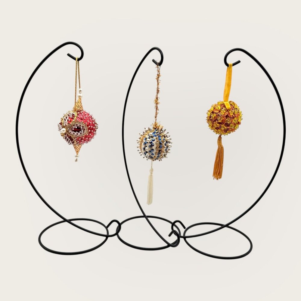 Set of 3 Vintage Handmade Push Pin Beaded Ornaments Christmas Decor Ornament